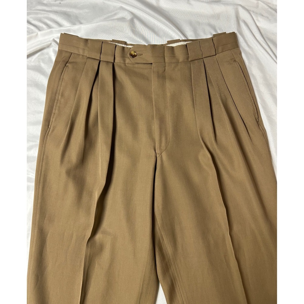 Vintage Bachrach Mens Brown Pleated Wool Dress Pants Made in USA Trousers 34x32 - Picture 2 of 16
